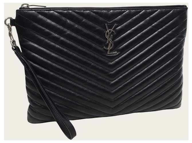 Saint Laurent Clutch Matelassé Monogram Nero e Argento - vista 3