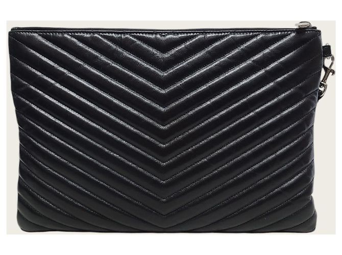 Saint Laurent Clutch Matelassé Monogram Nero e Argento - vista 6