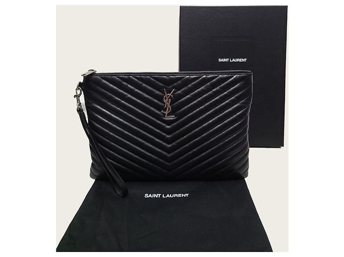 Saint Laurent Clutch Matelassé Monogram Nero e Argento - vista 7