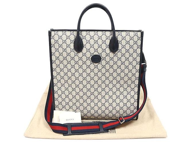 Gucci Tote Medium Interlocking in tela GG Supreme Beige Blue - vista 2