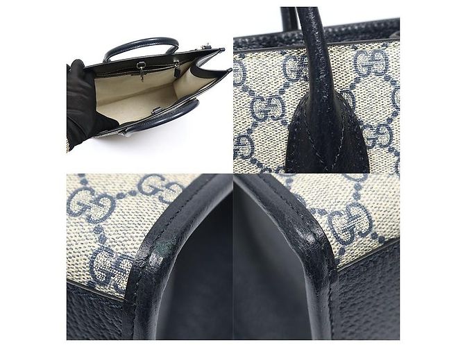 Gucci Tote Medium Interlocking in tela GG Supreme Beige Blue - vista 6