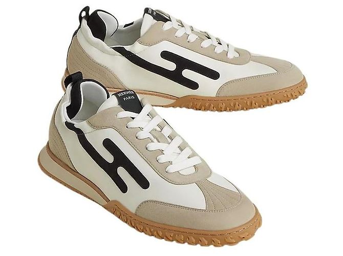Hermès Jet Sneakers da Uomo Beige Noir Marrone - vista 2