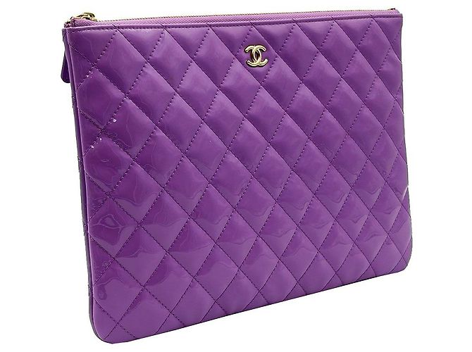 Chanel Clutch Medium in Vernice Classica Viola Porpora - vista 3