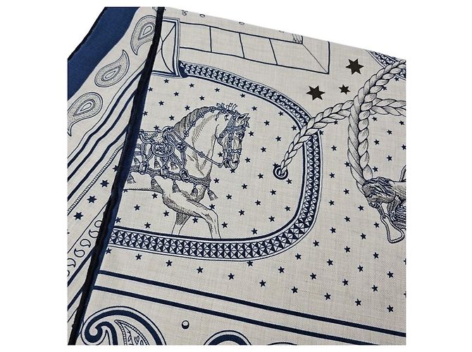 Hermès Sciarpa da donna Grand Apart Bandana Shawl in cashmere e seta Blu - vista 12