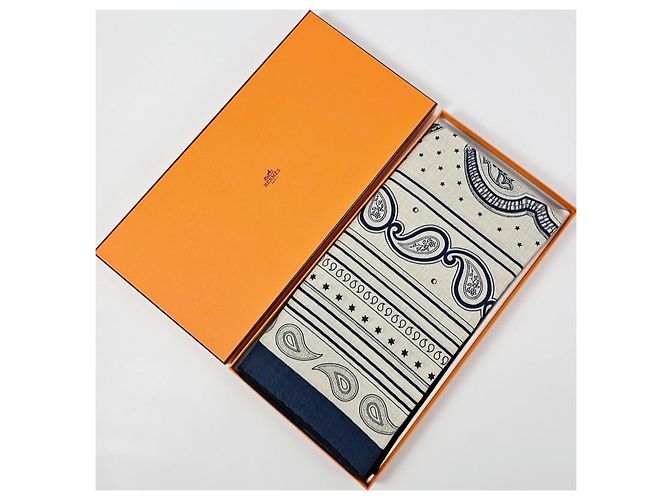 Hermès Sciarpa da donna Grand Apart Bandana Shawl in cashmere e seta Blu - vista 14