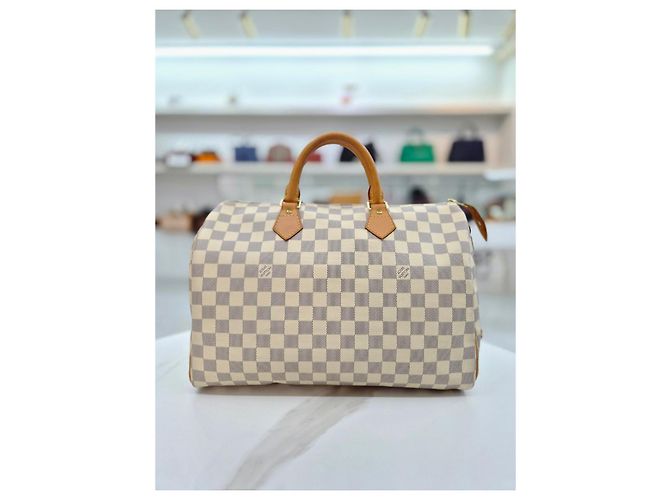 Louis Vuitton Borsa Tote Speedy Damier Azur Marrone - vista 10