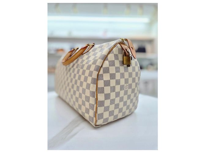 Louis Vuitton Borsa Tote Speedy Damier Azur Marrone - vista 12