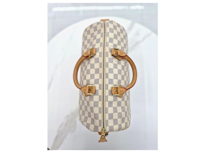 Louis Vuitton Borsa Tote Speedy Damier Azur Marrone - vista 3