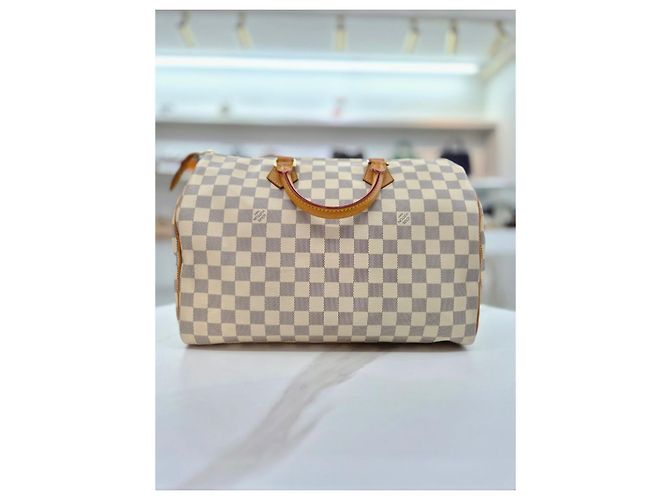 Louis Vuitton Borsa Tote Speedy Damier Azur Marrone - vista 6