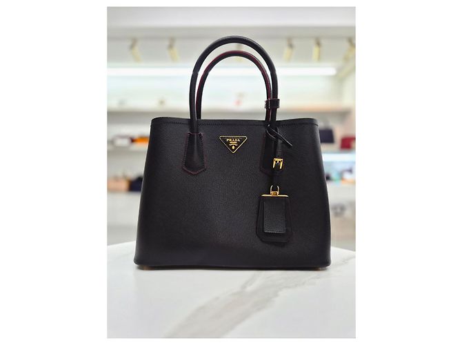 Prada Borsa Tote Doppia e a Tracolla in Saffiano Nero - vista 10