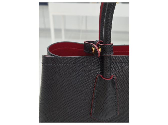 Prada Borsa Tote Doppia e a Tracolla in Saffiano Nero - vista 20