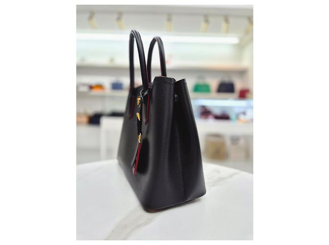 Prada Borsa Tote Doppia e a Tracolla in Saffiano Nero - vista 4