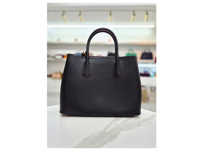 Prada Borsa Tote Doppia e a Tracolla in Saffiano Nero - vista 6