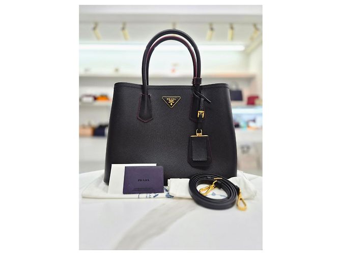 Prada Borsa Tote Doppia e a Tracolla in Saffiano Nero - vista 9