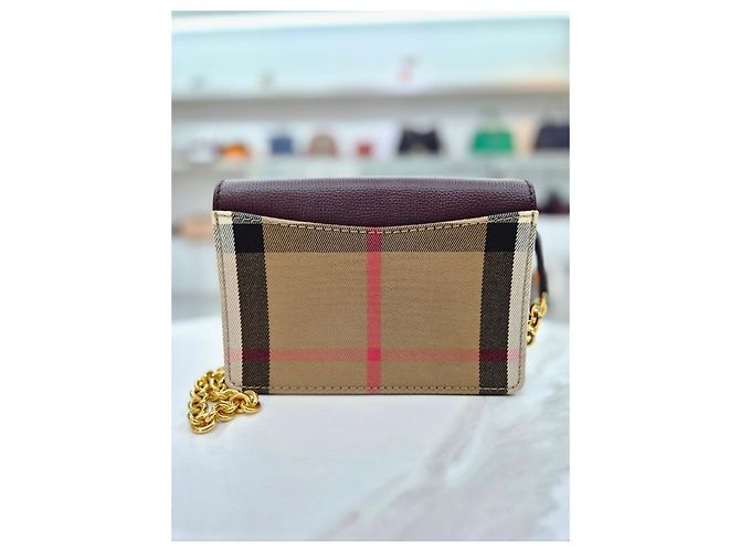 Burberry Hampshire Check Leder-Schulter- und Crossbody-Tasche mit Kette Braun - Ansicht 5