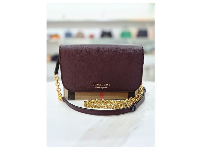 Burberry Hampshire Check Leder-Schulter- und Crossbody-Tasche mit Kette Braun - Ansicht 8