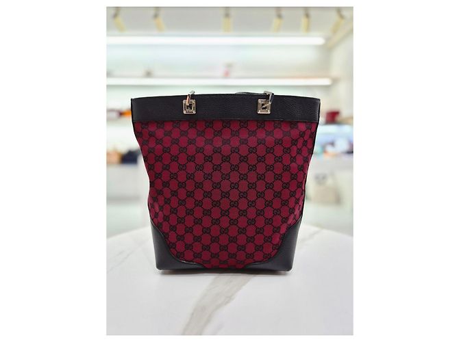 Gucci Borsa a secchiello e borsa a tracolla Jacquard Burgundy Medium Rosso - vista 5