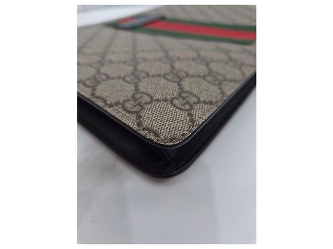 Gucci Borsa a Mano Supreme Canvas Web Strap Clutch Bag Marrone - vista 18