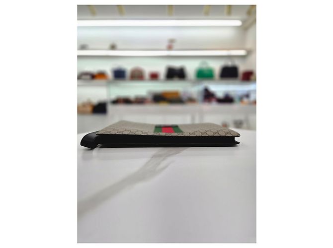 Gucci Borsa a Mano Supreme Canvas Web Strap Clutch Bag Marrone - vista 7