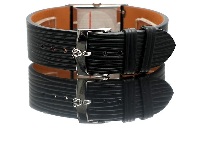 Rolex Rare Cellini Black Lacquer Dial White Gold Stripe Men's Unisex Leather Watch - view 20