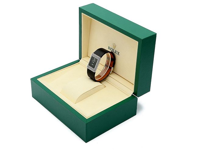 Rolex Rare Cellini Black Lacquer Dial White Gold Stripe Men's Unisex Leather Watch - view 26