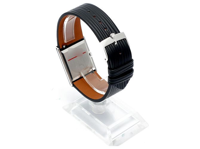 Rolex Rare Cellini Black Lacquer Dial White Gold Stripe Men's Unisex Leather Watch - view 5