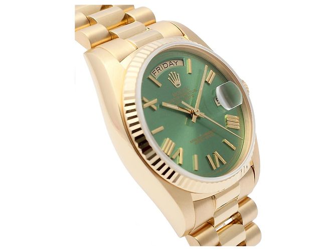 Rolex Orologio d'oro personalizzato da uomo Day-Date quadrante verde oliva - vista 10