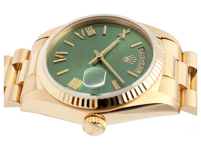 Rolex Orologio d'oro personalizzato da uomo Day-Date quadrante verde oliva - vista 11