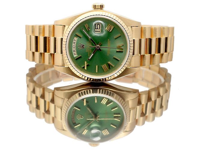 Rolex Orologio d'oro personalizzato da uomo Day-Date quadrante verde oliva - vista 17