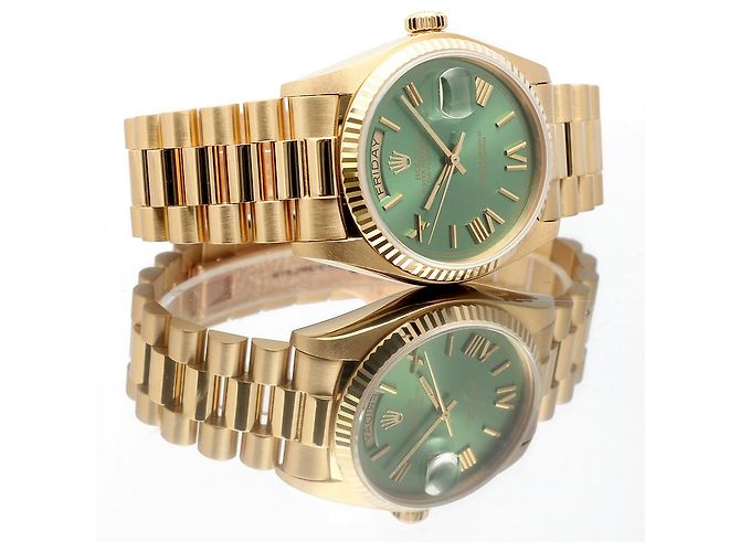 Rolex Orologio d'oro personalizzato da uomo Day-Date quadrante verde oliva - vista 18