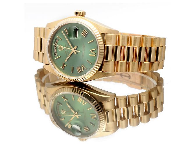 Rolex Orologio d'oro personalizzato da uomo Day-Date quadrante verde oliva - vista 19