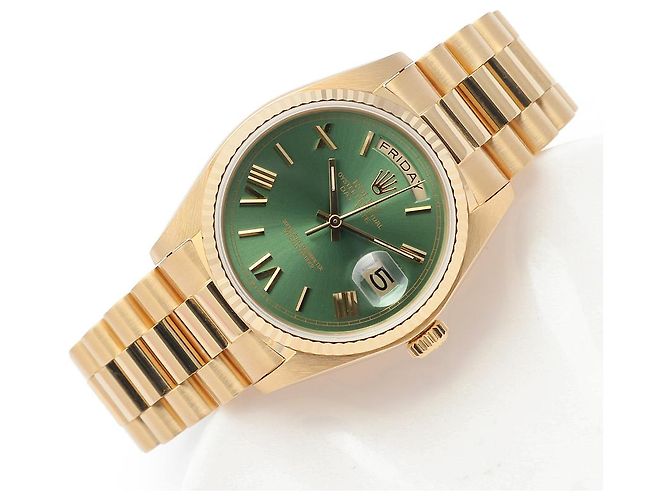 Rolex Orologio d'oro personalizzato da uomo Day-Date quadrante verde oliva - vista 22