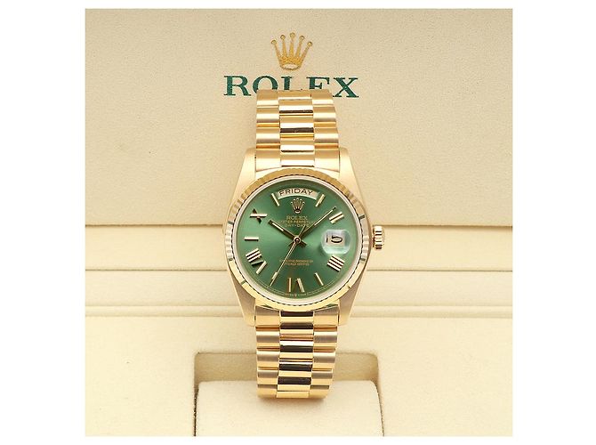 Rolex Orologio d'oro personalizzato da uomo Day-Date quadrante verde oliva - vista 23