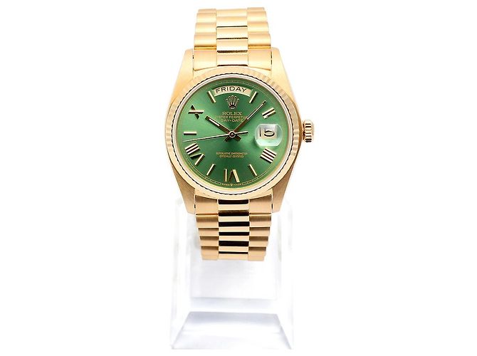 Rolex Orologio d'oro personalizzato da uomo Day-Date quadrante verde oliva - vista 3