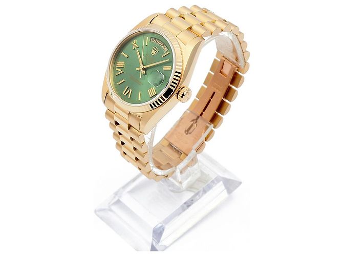 Rolex Orologio d'oro personalizzato da uomo Day-Date quadrante verde oliva - vista 4