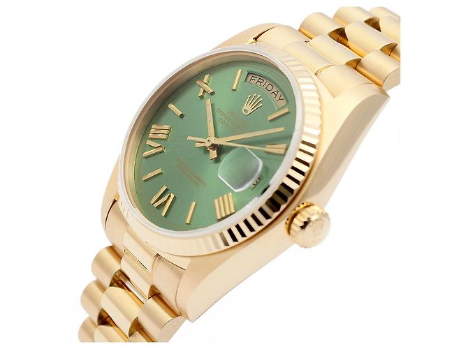 Rolex Orologio d'oro personalizzato da uomo Day-Date quadrante verde oliva - vista 9