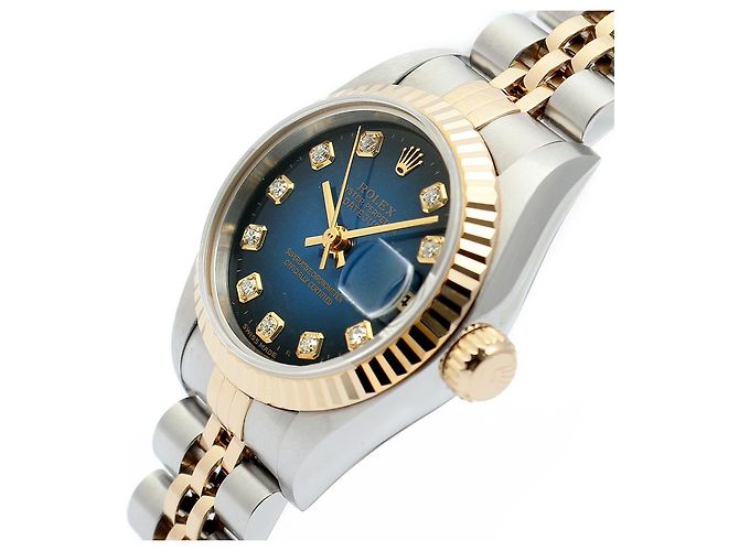 Rolex Orologio combinazione da donna Datejust con quadrante blu ombre originale e diamanti - vista 11