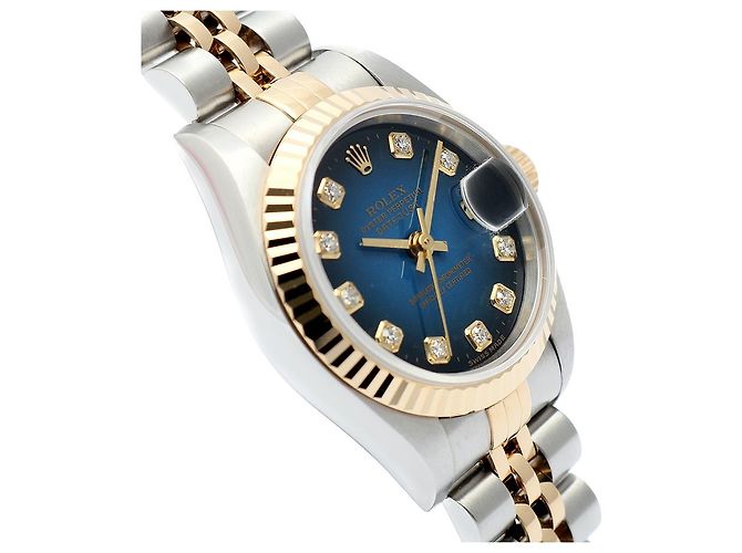 Rolex Orologio combinazione da donna Datejust con quadrante blu ombre originale e diamanti - vista 12