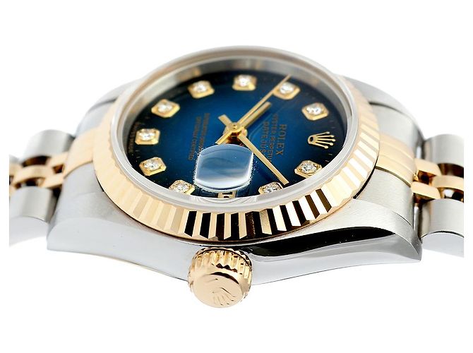 Rolex Orologio combinazione da donna Datejust con quadrante blu ombre originale e diamanti - vista 13