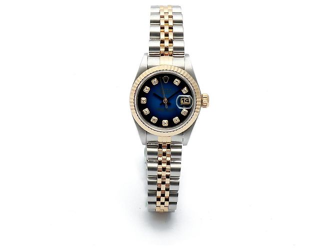 Rolex Orologio combinazione da donna Datejust con quadrante blu ombre originale e diamanti - vista 15
