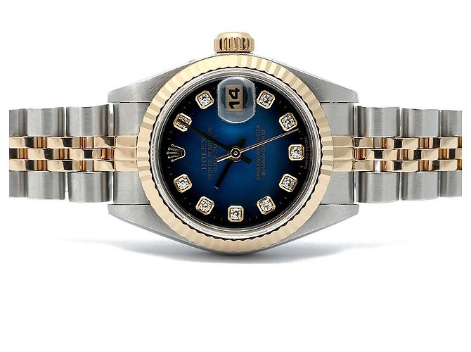 Rolex Orologio combinazione da donna Datejust con quadrante blu ombre originale e diamanti - vista 19