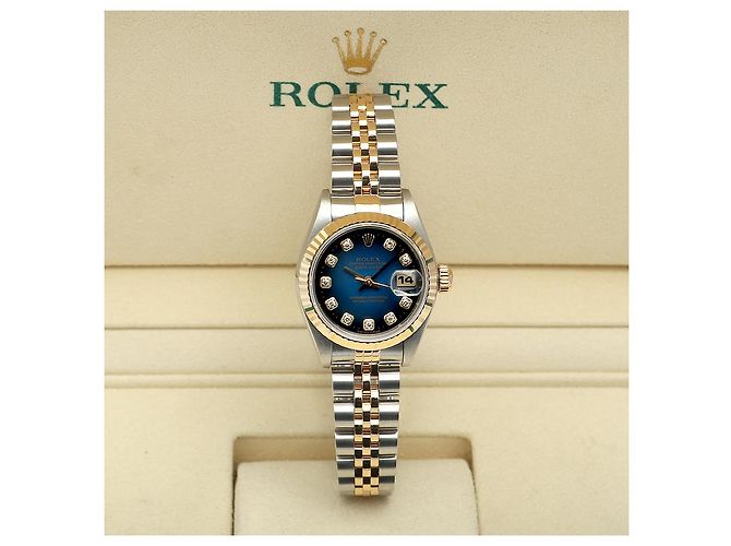 Rolex Orologio combinazione da donna Datejust con quadrante blu ombre originale e diamanti - vista 2