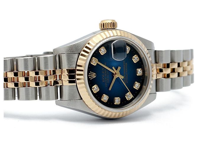 Rolex Orologio combinazione da donna Datejust con quadrante blu ombre originale e diamanti - vista 20