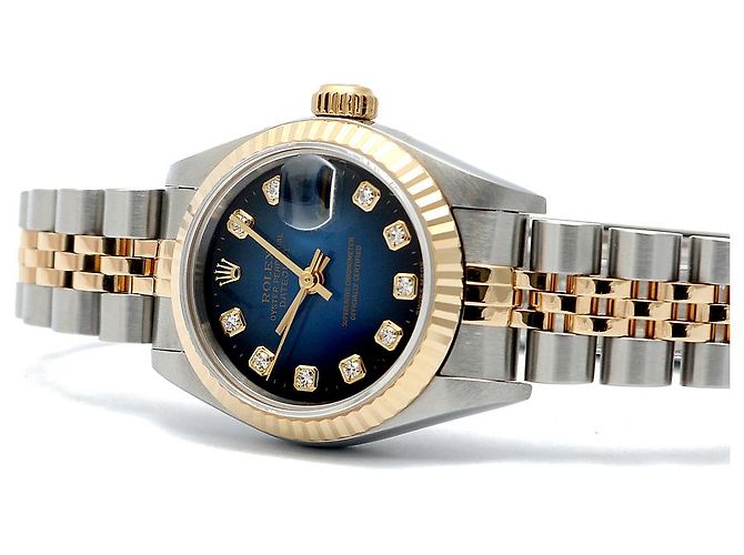 Rolex Orologio combinazione da donna Datejust con quadrante blu ombre originale e diamanti - vista 21