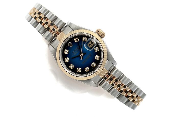 Rolex Orologio combinazione da donna Datejust con quadrante blu ombre originale e diamanti - vista 22