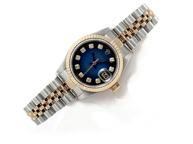 Rolex Orologio combinazione da donna Datejust con quadrante blu ombre originale e diamanti - vista 23