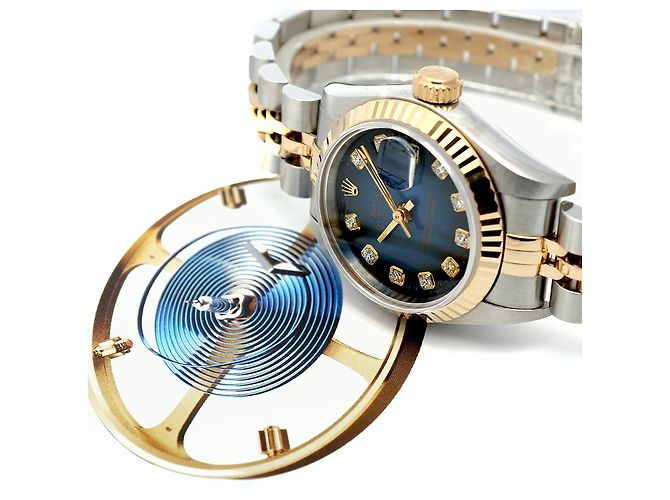 Rolex Orologio combinazione da donna Datejust con quadrante blu ombre originale e diamanti - vista 3