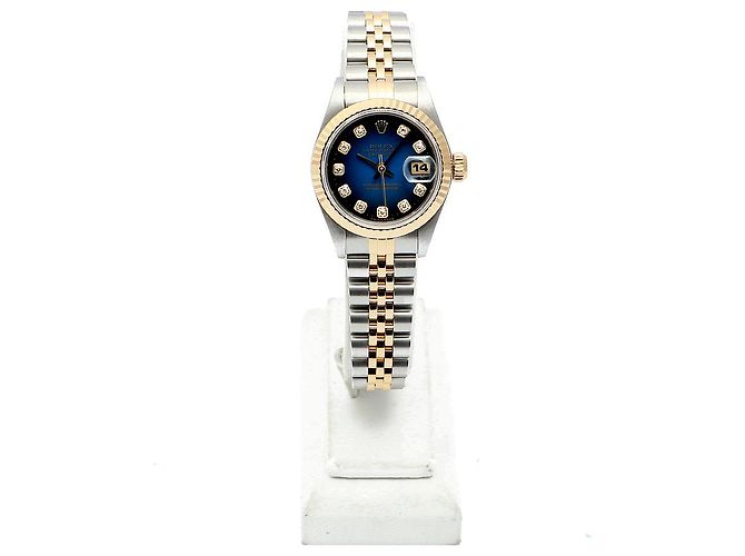 Rolex Orologio combinazione da donna Datejust con quadrante blu ombre originale e diamanti - vista 4