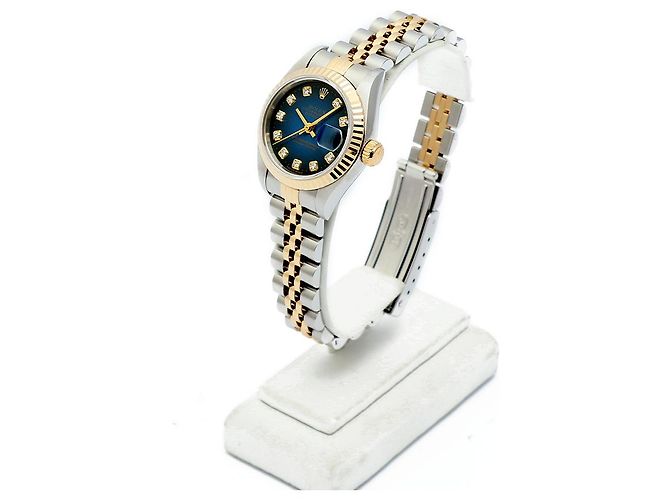 Rolex Orologio combinazione da donna Datejust con quadrante blu ombre originale e diamanti - vista 5