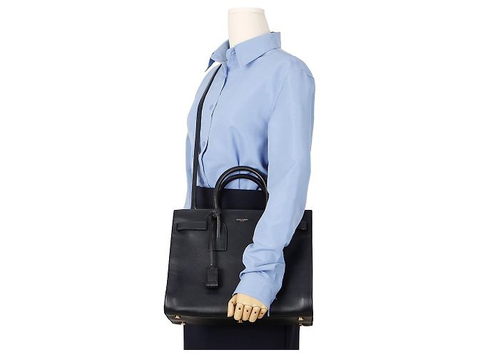 Saint Laurent Piccola Borsa Tote in Pelle Navy Blu - vista 10
